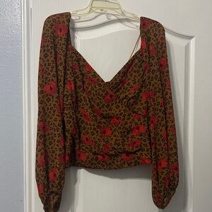 Astr Brown and Red Leopard Floral Blouse